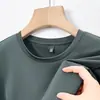 Camiseta masculina de manga curta de seda gelada para o verão, gola redonda, sem costura, secagem rápida, cor sólida, estilo casual com seda de amoreira