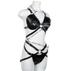 Amazon Supply Atacado Couro PU Alça Selvagem Sexy Mulheres Europeias e Americanas Lingerie Sexy Sexy Conjunto HYAO