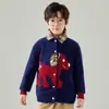 Cárdigan de lana con estampado de cachorro de dibujos animados para niños, Nuevo suéter de punto cálido con cuello redondo y botones, Abrigo de punto cálido para niños mayores