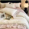 Conjunto de cama de luxo de alta qualidade com quatro peças de algodão de fibra longa, lençol e capa de edredom 100% algodão, conjunto de cama totalmente em algodão para dormitórios estudantis, conjunto de três peças