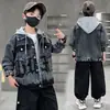 Jaqueta Jeans Moda Primavera e Outono para Meninos Roupas Infantis Estilo Primavera e Outono Tendência Legal Roupas para Crianças Maiores
