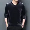Camiseta de terciopelo dorado de manga larga para hombre, del fabricante original, capa base para primavera y otoño, ropa interior térmica, top casual con cuello en V
