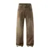 Calça Jeans Masculina Muqiu 2026 Outono Tendência Rasgada Vintage Lavada Jeans Stretch Estilo Old Money Casual Longa