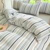Juego de Ropa de Cama Cuatro Piezas Estilo Japonés Fuji Cuadros Rayas Simples Algodón Nube Lavado Estudiante Funda Nórdica Tres Piezas Bolsa de Cama