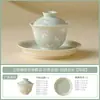 Taza de té tridimensional esmaltada "Susurro de Mariposa Niebla Verde", juego de té kung fu de alta gama para uso doméstico, taza especial de maestro, gaiwan de cerámica, tetera pequeña
