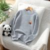 Suéter de Lana Pura de Doble Capa Engrosada con Cuello Medio Alto para Hombres, Mujeres y Niños, Suéter Pulóver, Nuevo Estilo Otoño e Invierno con Bordado de Oso