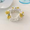 Pulsera de perlas frescas de primavera y verano con lazo para el cabello con forma de bola y flor, bonita cuerda para el cabello de doble uso, accesorios para el cabello con lazo de cola de caballo alta
