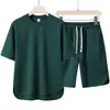 Comercio exterior transfronterizo verano superventas conjunto casual de moda para hombre con cuello redondo y manga corta, conjunto de moda informal de manga corta y pantalones cortos de talla grande