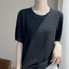 Gola redonda xadrez malha manga curta primavera verão moda geométrica top versátil temperamento meia manga estilo preguiçoso camiseta básica
