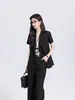 Conjunto de Dos Piezas para Mujer: Blazer Gris de Manga Corta con Cuello Pequeño de Traje y Pantalones de Traje para Verano, Viajes de Negocios, Venta al por Mayor Transfronteriza, Ropa de Trabajo