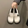 Mocassins Femininos de Solado Grosso com Fivela de Metal, Novo Estilo Outono 2026, Aumenta Altura Estilo Britânico Slip-On Retrô Sapatos Pequenos de Couro JK