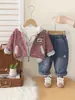Conjunto de Sudadera con Capucha a Rayas para Niño Primavera y Otoño, Conjunto Casual de Tres Piezas con Jeans, Ropa Infantil a la Moda Estilo Coreano para Bebé