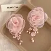 Aretes de Flor de Malla Rosa Estilo Bosque de Alta Gama Primavera y Verano Aretes con Borlas Nicho Únicos y Hermosos Pendientes 2025 para Mujer
