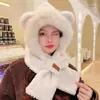 Conjunto de gorro y bufanda de oso para mujer, otoño e invierno, forrado de polar, cálido, protector de orejas, felpa, a prueba de frío, estilo coreano, dulce y lindo