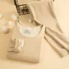 Conjunto de ropa interior térmica de lana y seda, forrado de felpa, engrosado, cómodo, sin costuras, ajustado, top y pantalones de otoño, conjunto de capa interior, venta al por mayor