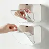 Caja de Almacenamiento de Baño Montada en la Pared con Tapa abatible, Portacotonetes y Toallas Sanitarias sin Taladro, Organizador de Artículos Varios Montado en la Pared