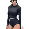 Venta al por mayor del fabricante Trajes de baño para mujer 2026 Nuevo estilo Traje de buceo con cremallera Manga larga Dos piezas Deportivos Bañador de natación Traje de baño para estudiante