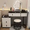 Penteadeira inteligente com carregamento sem fio, mesa de maquiagem nórdica de luxo leve para quarto, escrivaninha de maquiagem moderna simples multifuncional para princesa