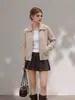 Cárdigan de punto con solapa de cremallera estilo retro para mujer, otoño/invierno 2026 nuevo abrigo suéter gris suave elegante estilo coreano
