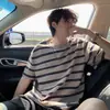 Camiseta de Manga Corta a Rayas Estilo Japonés para Hombre de Verano, Marca Americana de Moda, Corte Holgado, Versátil, Cuello Redondo, Casual, Manga Corta