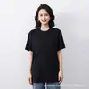 Camiseta de Algodón 100% Puro, Hombro Caído, Holgada, Largo Medio, Manga Corta, Verano Casual, Cuello Acanalado, Pulóver, Color Sólido, Capa Base