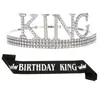 Conjunto de 2 Piezas Corona de Aleación Ceremonial con Cinturón para Cumpleaños de Hombre Transfronterizo Corona de Rey Tiara para Fiesta de Cumpleaños de Hombre