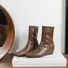 Botas Curtas Quadradas Elegantes com 5cm de Altura Interna Femininas Outono Inverno Novas Para Pessoas Baixas Emagrecedoras Melade Emagrecedoras Botas Femininas