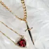 Novo Pingente Criativo de Casal Flecha Atravessando Coração, Conjunto Adaga do Amor Corrente de Diamante para Clavícula Presente de Dia dos Namorados Colar