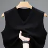 Chaleco de Invierno Nuevo con Cuello en V Cálido Cómodo Chal Casual Versátil Camisa Base de Punto de Color Sólido para Hombre