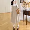 Vestido de Maternidad 2026 Otoño Invierno Estilo Francés Elegante Conjunto Holgado Cintura Ajustable Tejido de Punto + Falda de Lana de Maternidad
