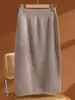 Novo Outono/Inverno Malha 100% Lã Pura Saia Midi com Fenda Feminina Cintura Alta para Trabalho Emagrecedora Quente Justa ao Corpo