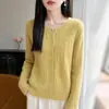 Suéter de tricô feminino aberto na frente, com gola redonda, design vazado, padrão trançado, em cores sólidas, caimento solto, mangas compridas, adequado para outono e inverno, e disponível para atacado transfronteiriço