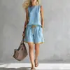 Conjunto de dos piezas de moda para mujer 2026, transfronterizo europeo y americano, superventas, con bloques de color, top sin mangas y shorts casuales holgados con cordón