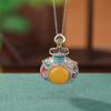 Yilu prata S925 prata esterlina banhado a ouro Hetian jade cera de abelha moda nacional esmalte duplo peixe sorte saco pingente pingente carpa