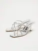 Sandalias de verano de tacón alto con punta cuadrada, sandalias de tiras para mujer, elegantes y a la moda, cómodas, transpirables, zapatos de tacón alto para mujer de lujo ligero, transfronterizo