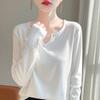 Primavera y Verano 2025 Nueva Ropa de Punto de Algodón con Cuello en V de Manga Larga para Mujer, Suéter Holgado de Color Puro Elegante para Usar Debajo