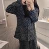 Pijama de solapa para mujer de comercio exterior transfronterizo, primavera y otoño, manga larga, pantalones, puntos negros, chica de dibujos animados, ropa de casa, venta al por mayor, lindo