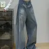 Jeans Bordado Floral Estilo Retrô Americano Novo para a Primavera de 2026 para Mulheres, Calça Reta Solta com Design Único