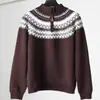 Suéter Masculino Estilo Old Money para Outono e Inverno, Jacquard Retrô Americano Versátil Estilo Preguiçoso Gola Alta Meia Zíper Tricô para Casal