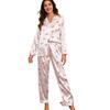 Comercio Exterior Europeo y Americano Seda Imitación Pijama de Mujer Otoño e Invierno Pantalones de Manga Larga Conjunto de Ropa para el Hogar Se Puede Usar Fuera de la Estación Independiente