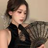 Abanico de Encaje Plegable Estilo Loli Oscuro Gótico Lolita Estilo Japonés Video en Línea Abanico de Mordida Bloqueador Facial Contrarrestando Vestido
