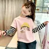 Camiseta Elegante de Algodão Falsa Duas Peças de Manga Longa para Meninas, Nova Camada Base Solta de Gola Redonda para Primavera/Outono, Tendência t