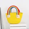 Bolsa de regalo tejida con cuerda de algodón fresca y sencilla, bolso de mano, bolsa tejida, bolsa versátil de arcoíris, bolsa de cuerda de algodón, bolsa tejida de recuerdo