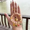 Enfeite de Carro Pingente de Cinco Vias do Deus da Riqueza Lingyin, Pingente de Carro Saco da Sorte de Cristal Multicolorido, Decoração de Vidro com Folha de Ouro para Atrair Paz e Fortuna
