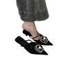 Estilo Chanel Tacón Alto Estilo Francés Baotou Medias Zapatillas Zapatos de Hada Ropa Exterior 2025 Nuevo Estilo Verano Elegantes Zapatos de Punta