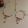 Moderna y Exquisita Cadena para Clavícula de Doble Cara con Goteo de Aceite de Caballo, Piedra Natural y Perlas, Accesorios para Mujer, Cadena de Clavícula de Lujo Ligero, Nicho, Gama Alta