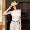 Blusa de tricô casual estilo coreano, com ondas, gola redonda, sem mangas, para mulheres, slim fit de verão, estilosa e versátil