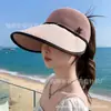 Chapéu de Sol de Verão com Proteção Solar, Chapéu de Sol com Topo Aberto, Chapéu de Sol de Tricô para Exterior com Retalhos, Portátil, Enrolável, Aba Larga, Respirável
