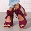 2026 Nuevos Sandalias de Tacón Alto con Tacón Grueso Talla Grande 43 Estilo Europeo y Americano para Mujer Sandalias de Comercio Exterior con Lazo