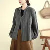 Tiro Real de Textura de Diseño Camisa de Raya Oscura Asimétrica Estilo Coreano Camisa Simple de Cuello Abierto Estilo Extranjero Top Chaqueta Reductor de Edad